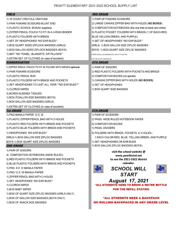 Elem School Supply List